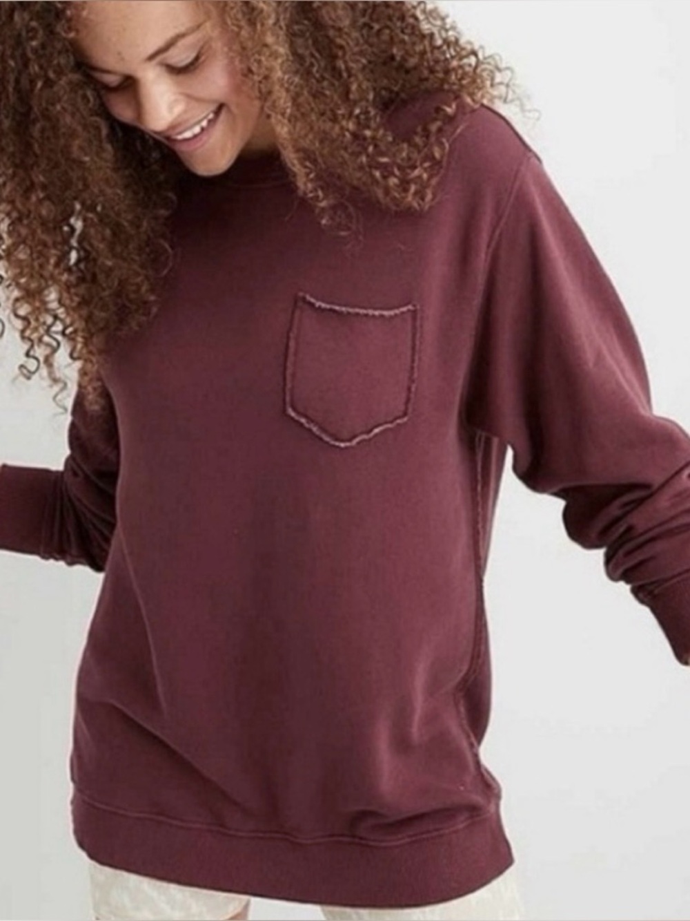Aerie Long Sleeve Crewneck Sweatshirt Burgundy Sz S